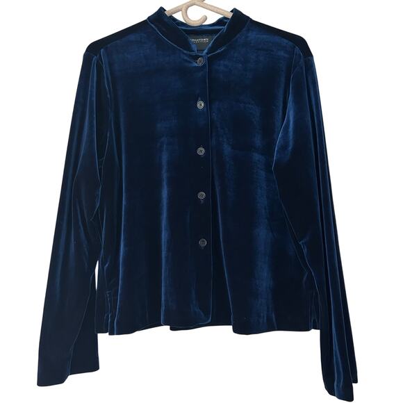 Vintage Bridgetown velvet button up shirt mandarin collar     Classic holiday M - Picture 1 of 12